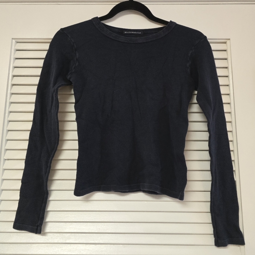Brandy Melville - Faded Black Waffle-Knit Long-Sleeve Top